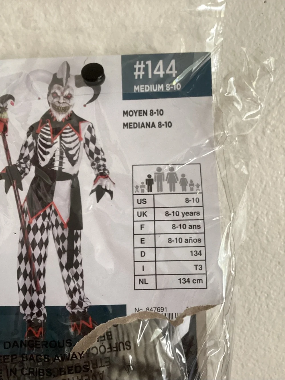 Sinister Jester Kids Costume - Black, White & Red